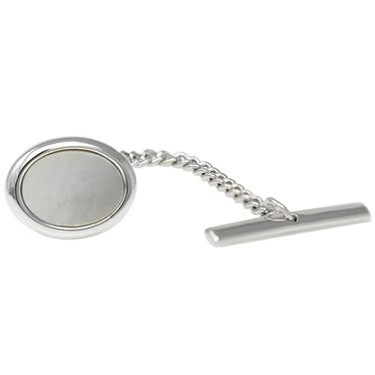 Men’s Tie Tack Tie Pin with Chain – Classic Lapel Pin Accessory for Dress Shirts, Suits & Formal Wear - style: Oval MOP