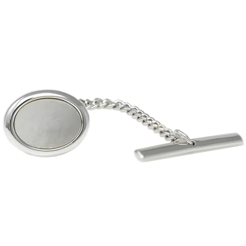 Men’s Tie Tack Tie Pin with Chain – Classic Lapel Pin Accessory for Dress Shirts, Suits & Formal Wear - style: Oval MOP