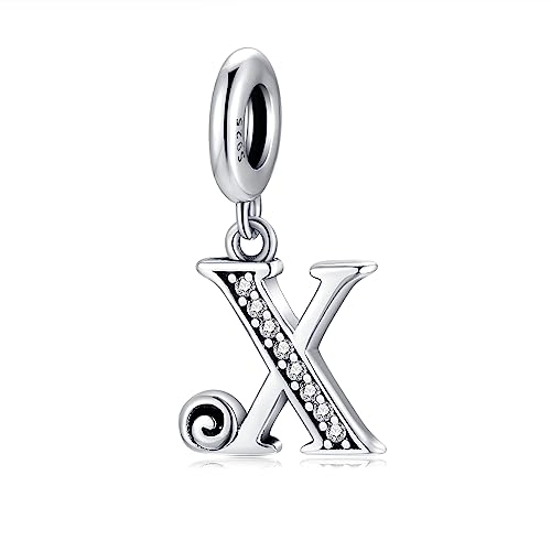 BETTY&SARAH 925 Sterling Silver Letter Charms for Bracelets and Necklace Alphabet Initial Pendant Jewelry Gift for Women - color: Pendant X