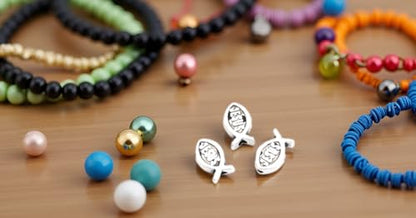 JGFinds Small Spacer Bead Tiny Fish Charms - 95 Pack, 8mm with 1.3mm Hole, (Jesus Religious Fish), Charms for Craft and Jewelry Making Supplies - color: Jesus Religious Fish