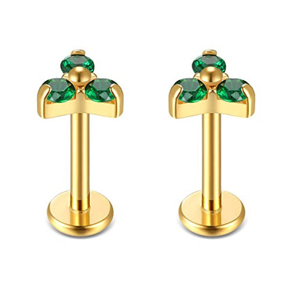 BelezaDosas G23 Titanium Labret Studs 16G Threadless Push-in Press Fit Lip Cluster Tragus Helix Lobe Conch Rook Medusa Cartilage Monroe Earring Push Back Piercing Jewelry - color: 16g8mm tri gd gr