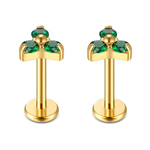 BelezaDosas G23 Titanium Labret Studs 16G Threadless Push-in Press Fit Lip Cluster Tragus Helix Lobe Conch Rook Medusa Cartilage Monroe Earring Push Back Piercing Jewelry - color: 16g8mm tri gd gr