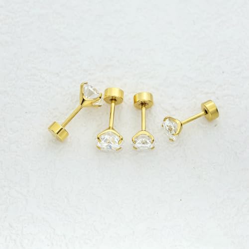 Titanium Moissanite Diamond Stud Earrings G23 Implant Grade Screw Flat Back Earring Hypoallergenic Pure Titanium Tragus Labret Cartilage Helix F136 Piercing Jewelry for Women Men - color: Gold, size: 4mm(0.3ct*2)