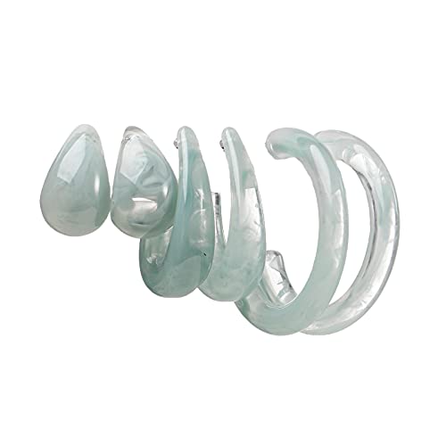 3Pairs Lightweight Minimalist Vintage Polished Teardrop Waterdrop C Shape Circle Round Cuff Acrylic Resin Hoop Earrings Colorful Thick Chunky Wide Thin Acetic Acid Earrinsg Set for Women - color: D blue