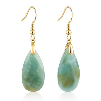SELOVO Teardrop Fishhook Dangle Drop Earrings for Women Crystal Earring - color: Bluey green-Gold Color Hook