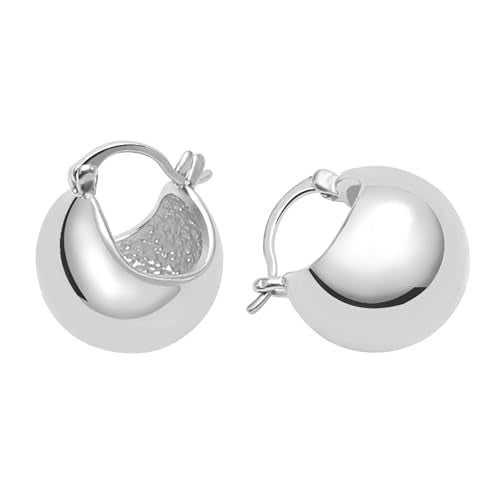 Small Chunky Gold Hoop Earrings For Women, 14k Gold Thick statement huggie hoop earrings Trendy Hoop Earrings Set Hypoallergenic Fashion Earrings - color: Ball-Silver 1