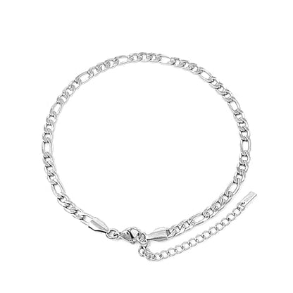 Stainless Steel Chain Ankle Bracelet for Women Adjustable Waterproof Anklet - color: Silver / 4.8mm Figaro