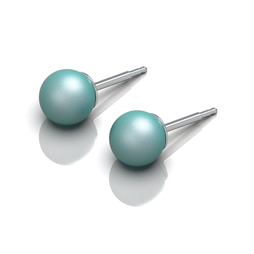 316L Surgical Stainless Steel 6mm Ball Stud Earrings for Women & Men – Hypoallergenic Nickel Free Earrings for Sensitive Ears, 1 Pair - color: Light Turquoise