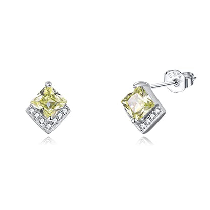 Birthstone Stud Earrings Sterling Silver Square Created Crystal Earrings Cubic Zirconia Hypoallergenic Piercing Jewelry Small Gifts for Women Mothers - color: Aug-Peridot