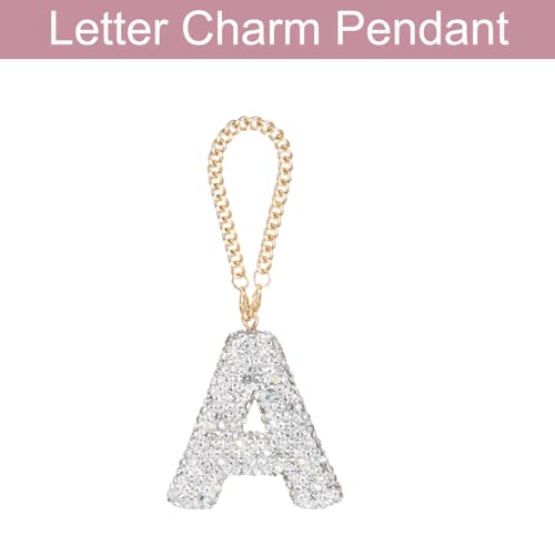 MECCANIXITY Bling Car Letter Charm, Initial a Letter Interior Car Rear View Mirror Decoration Hanging Crystal Ornaments for Women Bags Water Cup DIY Craft, Silver - style: Letter A