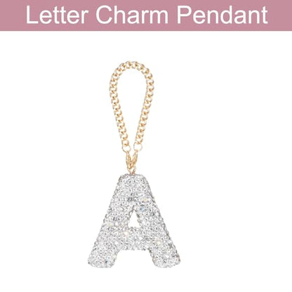 MECCANIXITY Bling Car Letter Charm, Initial a Letter Interior Car Rear View Mirror Decoration Hanging Crystal Ornaments for Women Bags Water Cup DIY Craft, Silver - style: Letter A