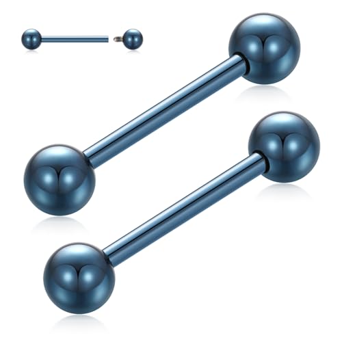 PEAKLINK Internally Threaded Nipple Rings Titanium Nipple Bars Piercing Jewelry 1 Pair Tongue Rings Eyebrow Jewelry Bridge Piercings - color: Blue Nipple Straight Barbell