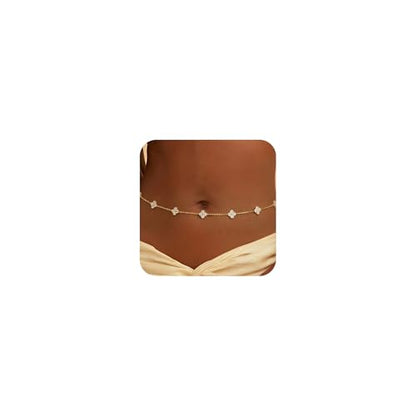 14K Gold Plated Waist Chain for Women, Layered Belly Belt Chains Beach Waist Beads Chain Waterproof Body Chain Summer Jewelry Accessories for Women - style: GD-4