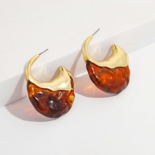 Brown white Hoop Earrings for Women Gold-Plated Irregular Huggie Statement Earrings - color: AMZ-EH23402B-HY