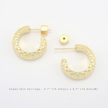 RENAIZ Dainty Lightweight Hoop & Stud Earrings for Women – 14K Gold Plated & Rhodium Plated, Minimalist Geometric Hypoallergenic Jewelry, Tiny Dainty Everyday Studs and Hoops - color: Yellow Gold, style: Snake Skin