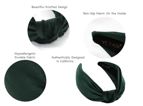 Chunky 2.5" Velvet Green Knotted Headband for Women, Year-round Head bands Adult Women Hair Accessory, All-Day Wear Adjustable Top Knot Head Band for Women’s Hair Girls Stylish Fashion Hairband - color: 2.5 Green