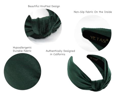 Chunky 2.5" Velvet Green Knotted Headband for Women, Year-round Head bands Adult Women Hair Accessory, All-Day Wear Adjustable Top Knot Head Band for Women’s Hair Girls Stylish Fashion Hairband - color: 2.5 Green