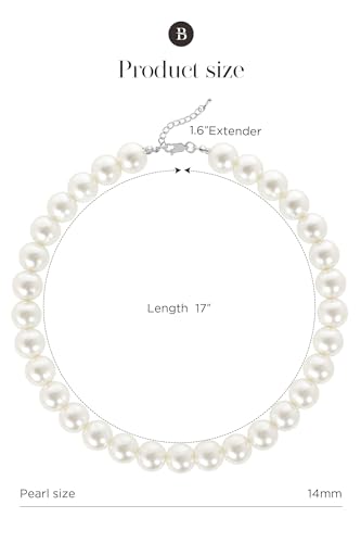 BABEYOND Round Imitation Pearl Necklace Wedding Pearl Necklace for Brides - color: White, size: 14mm
