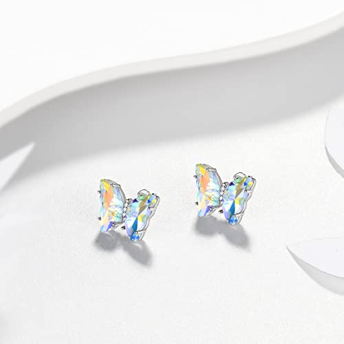 Aurora Tears Butterfly Necklace Earrings Ring Bracelet - Women 925 Sterling Silver Animal Butterflies Birthstone Pendant Crystal Wedding Birthday Jewelry - color: earrings-April-Diamond