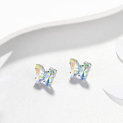 Aurora Tears Butterfly Necklace Earrings Ring Bracelet - Women 925 Sterling Silver Animal Butterflies Birthstone Pendant Crystal Wedding Birthday Jewelry - color: earrings-April-Diamond