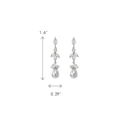 Crysdue Simulated Pearl Earrings for Women, Dainty Silver/Gold/Rose Gold Plated Cubic Zirconia Drop Dangle Earrings Wedding Jewelry for Bride Bridesmaid - style: K_CZ+ pearl, Silver