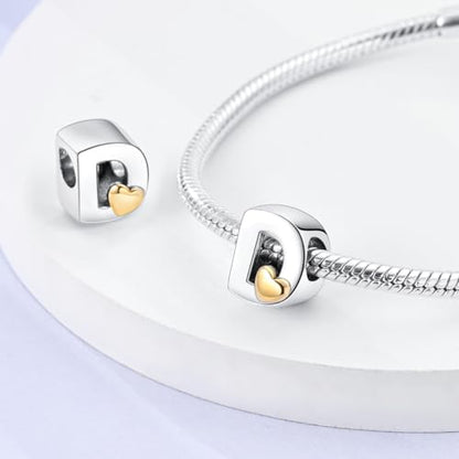 925 Sterling Silver Letter Charms A-Z for Bracelet Necklace Alphabet Bead | Heart letter A B C D G J charm initial gold Pendant beads Jewelry Gift for Women - color: Letter D