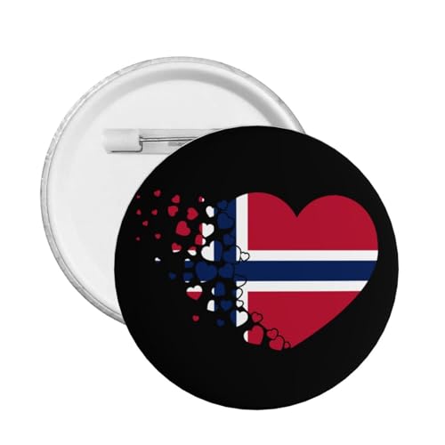 Norway Norse Norwegians Heart Shaped Flag Pin Round Pins Brooches, Button Badges Decor For Backpacks And Shirts, Round Pins Patriotic Badge 1 Pc - size: Medium
