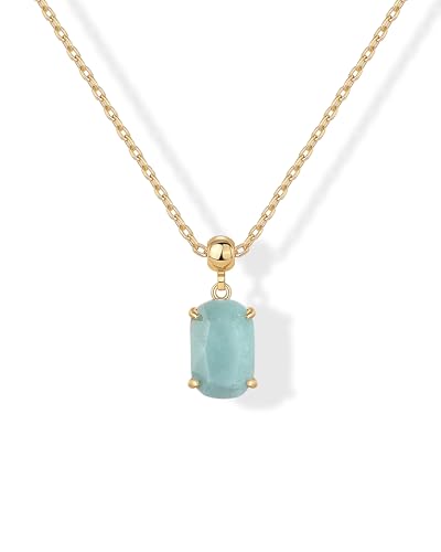 PAVOI Gemstone Charm Necklace for Women - 14K Gold Plated Pendant Necklaces | Dainty Gemstone Necklaces with Cute Charms Set and Adjustable Chain, Trendy Healing Crystal Pendants - style: Faceted Amazonite