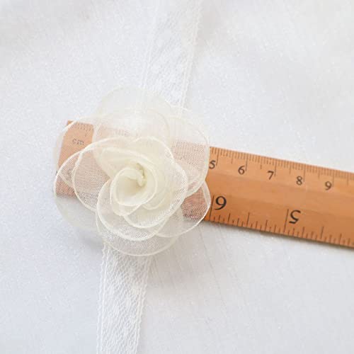 Black Choker Camellia Flower Lace-up Necklace For Women - color: Creamy White