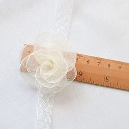 Black Choker Camellia Flower Lace-up Necklace For Women - color: Creamy White
