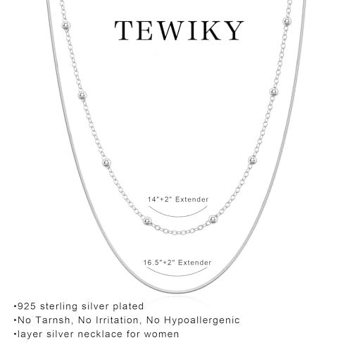 Tewiky Layered Necklaces for Women 14k Gold Plated Chain Necklace Set | Chunky Herringbone/Snake/Rope/Box/Cuban Link Chain for Women, Layering Stack Choker Necklace, Dainty Jewelry Set Non Tarnish - color: Layered Bead Silver