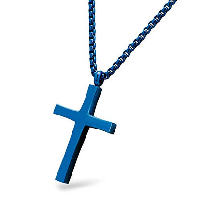 555Jewelry Stainless Steel Cross Adjustable Rolo Chain Pendant Necklace 16-28'' Inches - color: Blue