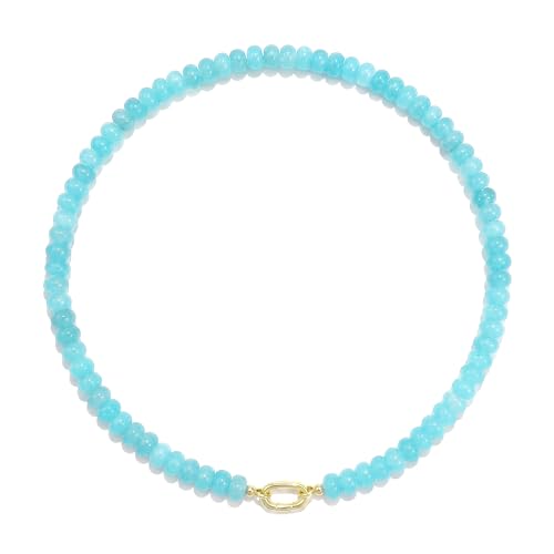 Beaded Gemstone Necklaces for Women Bohemian Colored Choker Natural Stone Bead Summer Beach Handmade Jewelry Necklace - color: Teal