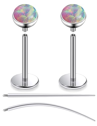 F136 Titanium 20/18/16G Internally Threaded Flat Back Multicolor Opal Stud Earrings Nose Rings Lip Labret Medusa Monroe Piercing Jewelry with Taper for Women Men - color: Pink, size: 20g*8mm*3mm