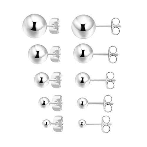 Sterling Silver Earrings for Women: Hypoallergenic 925 Sterling Silver Round Ball Stud Earrings for Women Multiple Piercing 5 Pairs Tiny Stud Earrings 2mm 3mm 4mm 5mm 6mm - style: Stud