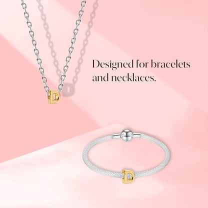 S925 A-Z Bead Charms,Initial Letter Alphabet, 14K Gold Plated, for Bracelet Necklace, Gift for Mothers Nurses Day Graduation Birthday Anniversary, for Girlfriend Family Friend, for Pandora - style: D