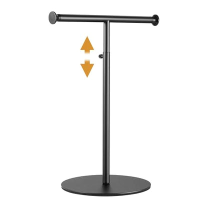 niffgaff 15"-24" T Bar Purse Display Stand Tabletop | Adjustable Height Handbag Holder, Countertop Hanging Rack for Lanyard, Long Necklace, Jewelry, Scarf, Black - color: Black