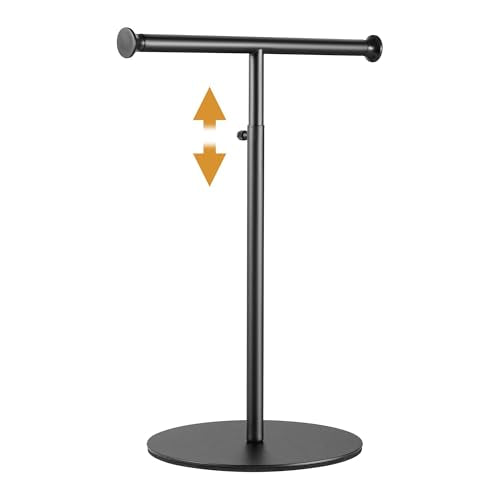 niffgaff 15"-24" T Bar Purse Display Stand Tabletop | Adjustable Height Handbag Holder, Countertop Hanging Rack for Lanyard, Long Necklace, Jewelry, Scarf, Black - color: Black
