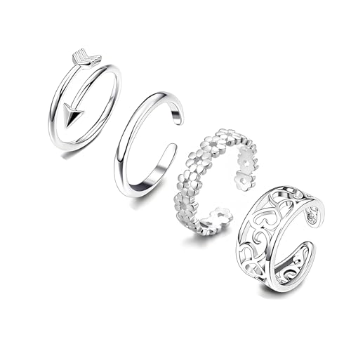 925 Sterling Silver Toe Rings Set for Women – Minimalist 14K Gold Plated Open Adjustable Bands, Simple Beach Foot Jewelry for Summer - color: Silver-Style3