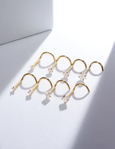 18G 20G 14K Gold Filled Nose Rings Studs Piercing Jewelry For Women Men 316L Surgical Steel Round Square Cubic Zirconia Nose Rings Studs Nostrial Piercing Jewelry CZ 1.5mm 2mm 2.5mm 3mm - color: 14K Gold Plated, size: 18 Gauge-Screw-Round and Square CZ