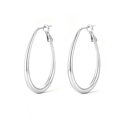 OGD Teardrop Hoop Earrings for Women 14K Gold Plated Large Chunky Oval Pull Through Hoop Earrings Statement Jewelry Gift for Women Hypoallergenic - color: Oval Earrings-Silver45mm