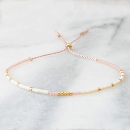 Boho 3Pcs Tila Flat Seed Beads Stack Bracelets Set for Women, Romantic Handmade Cute Gold Plated Paperclip Link Colorful Glass Ball Stretch Accessories Jewelry, Party Friendship Gift - color: Peach