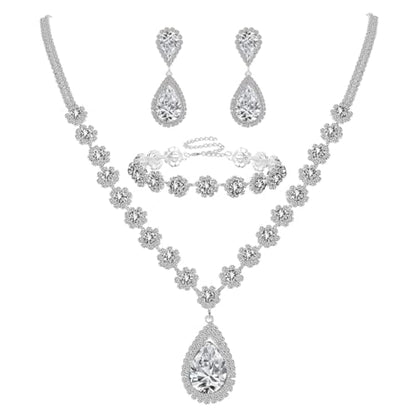 Silver Plated Necklace Earrings Bracelet Crystal Bridal Wedding Jewelry Sets for Wedding princess birthday party Halloween Prom Pageant Jewelry - color: 1-white