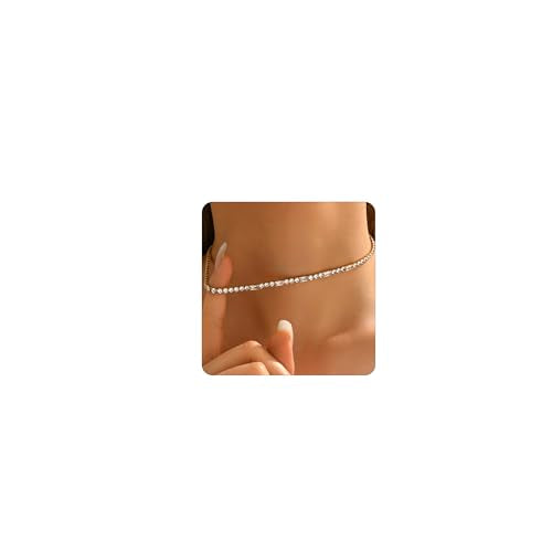 Tennis Necklaces for Women 18K Gold Plated White Red Green Blue Cubic Zirconia Necklaces Dainty Rhinestone Choker Necklaces Trendy Faux Diamond Tennis Chain 3mm - color: White Tennis Choker-Gold