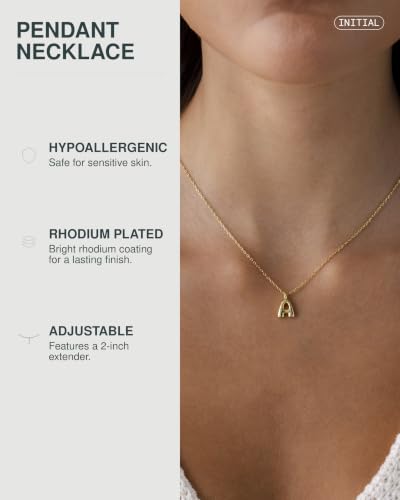 PAVOI 14K Gold Plated Dainty Chunky Bubble Initial Letter Pendant Necklace for Women | Alphabet Letter Necklace