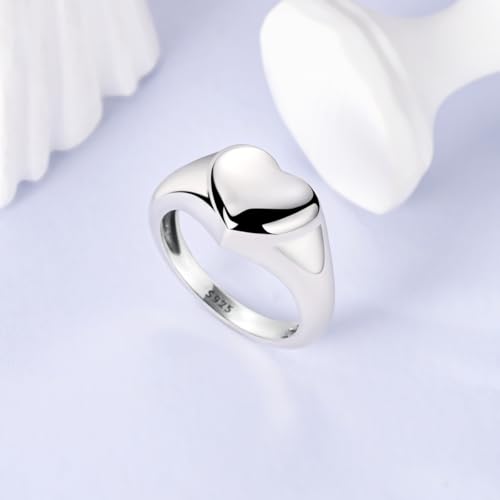 Hapour 925 Sterling Silver Rings for Women Firefly Ring, Glow in the Dark | Sun Moon Star Band Ring Rainbow Evil Eye Chunky Heart Thumb Pinky Stackable Dainty Ring, 14K Gold Plated, Cubic Zirconia - color: Thick Heart, size: 6