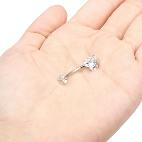 Long Belly Button Rings Surgical Steel Belly Button Ring 14mm Navel Rings for Women 14G Long Bar Navel Piercing Jewelry Heart Crystal - color: 1pc,14g,14mm bar