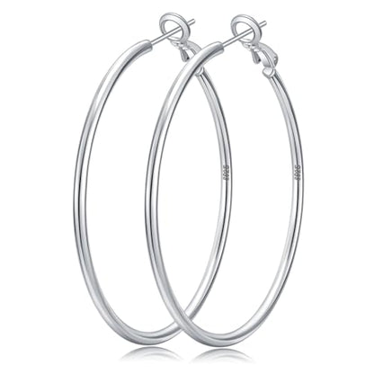 Senteria 2mm Thin 925 Sterling Silver Hoop Earrings for Women Hypoallergenic - color: silver 50mm