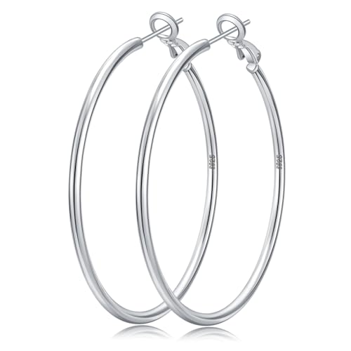 Senteria 2mm Thin 925 Sterling Silver Hoop Earrings for Women Hypoallergenic - color: silver 60mm