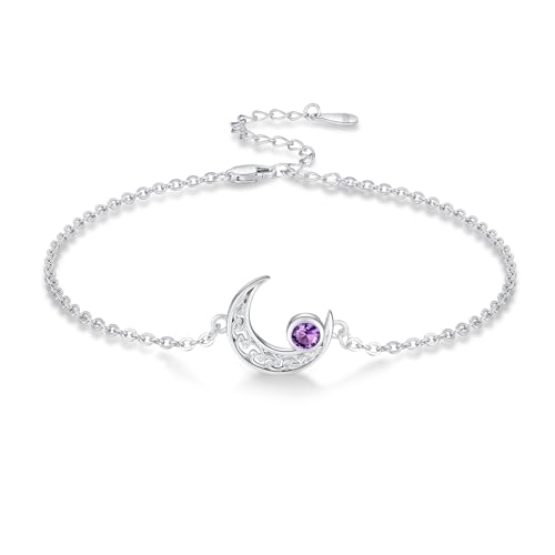 Moon Bracelet for Women 925 Sterling Silver Moonstone/Birthstone Moon Bracelet Butterfly/Dragonfly Bracelet Celtic Moon Butterfly Dragonfly Jewelry Gifts for Women - style: 02 Feb-birthstone